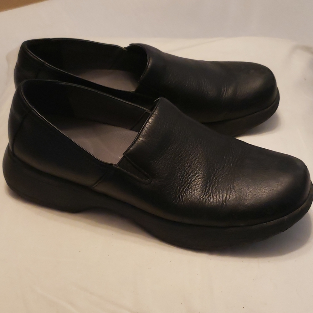 Dansko black leather loafers, women's